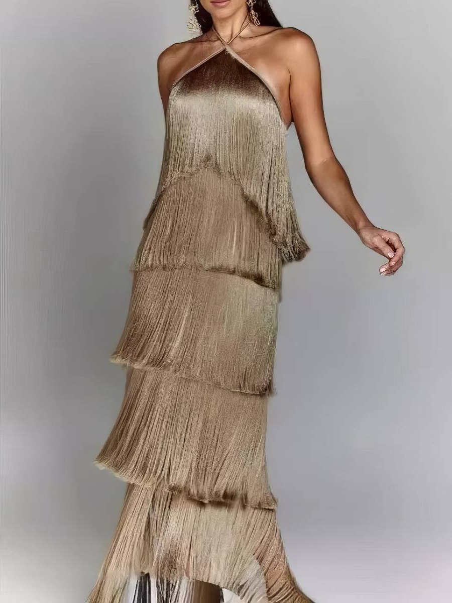 Robe dorée longue Gatsby pour soirée chic