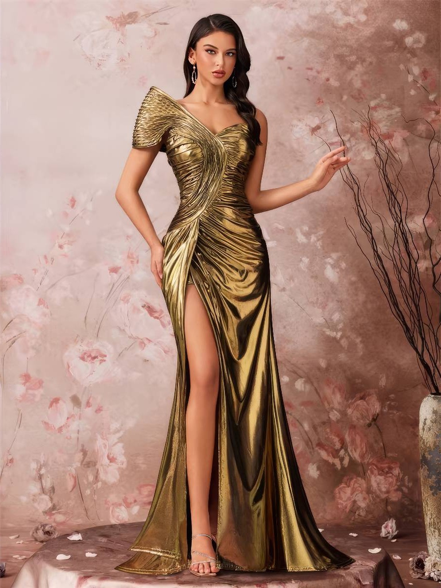 Robe sirène dorée glamour pour événement