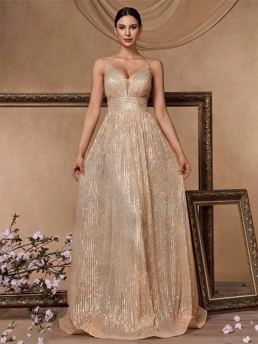 Robe dorée longue pailletée chic soirée