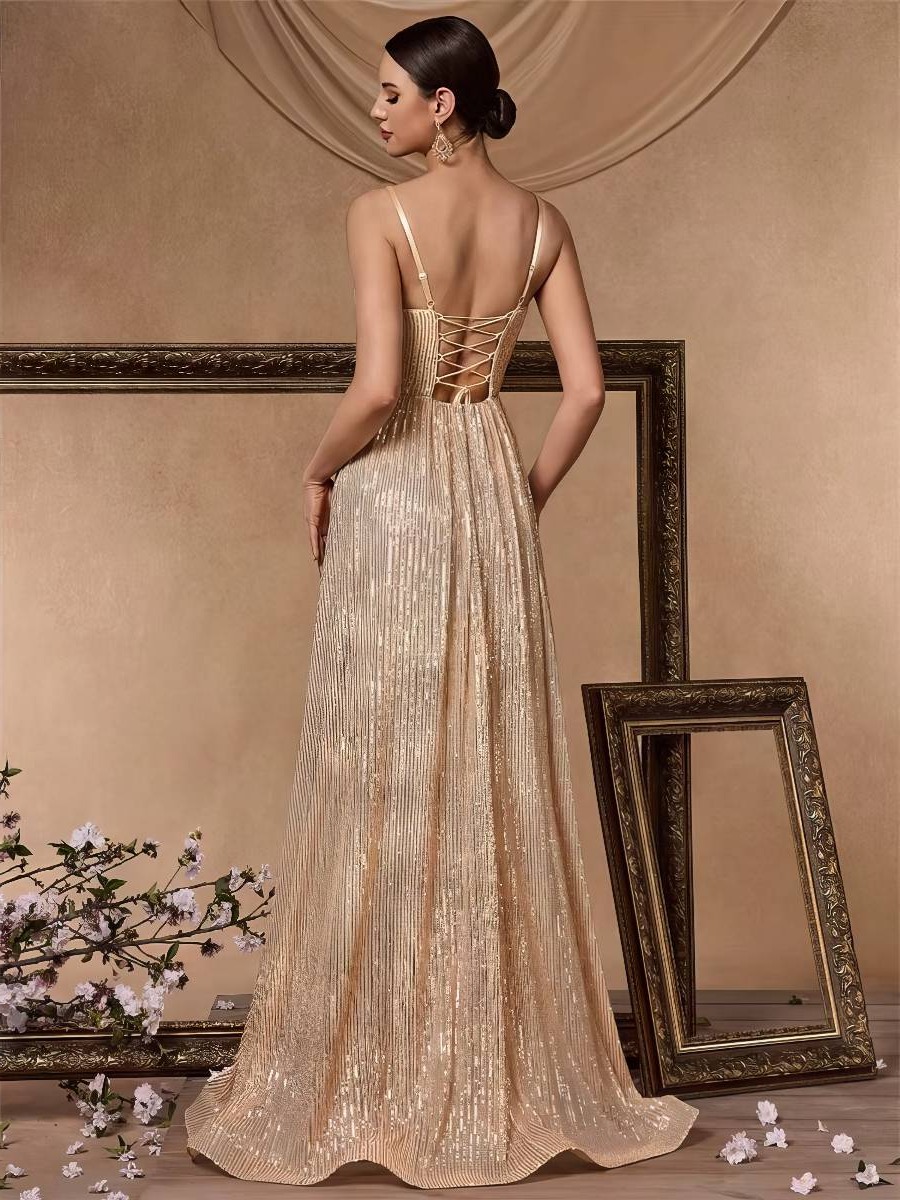 Robe élégante dorée longue pour mariage