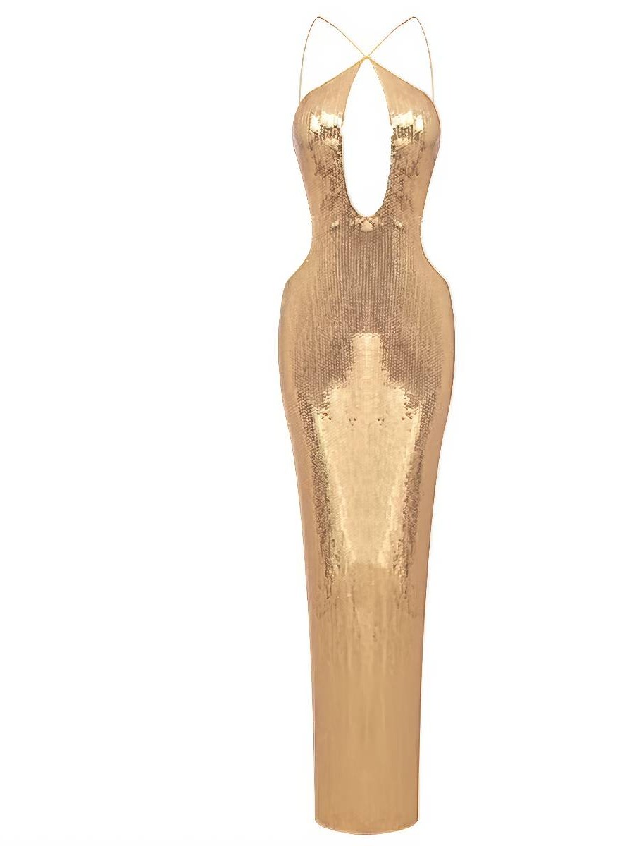 Robe de soirée dorée glamour et brillante