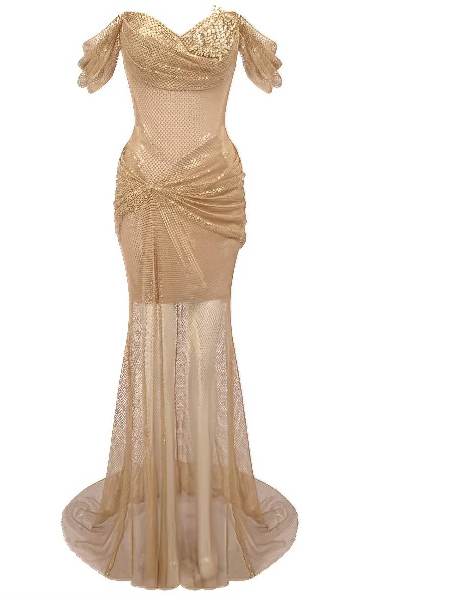 Robe longue dorée glamour transparente