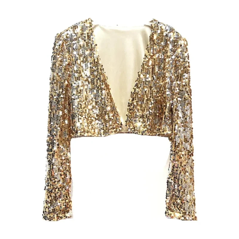 Boléro doré à paillettes manches longues ouvert