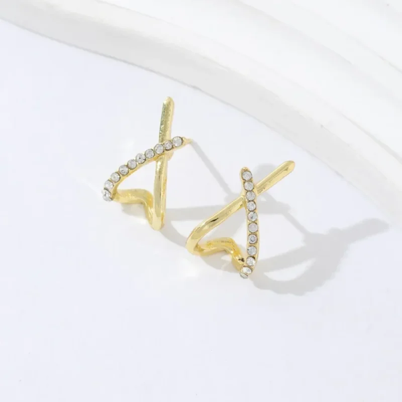Paire de boucles d'oreilles dorées croisées en X ornées de strass