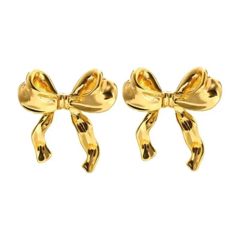 Paire de boucles d'oreilles dorées en forme de gros nœud
