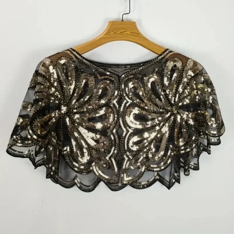 Étole cape dorée à paillettes motif floral années 20