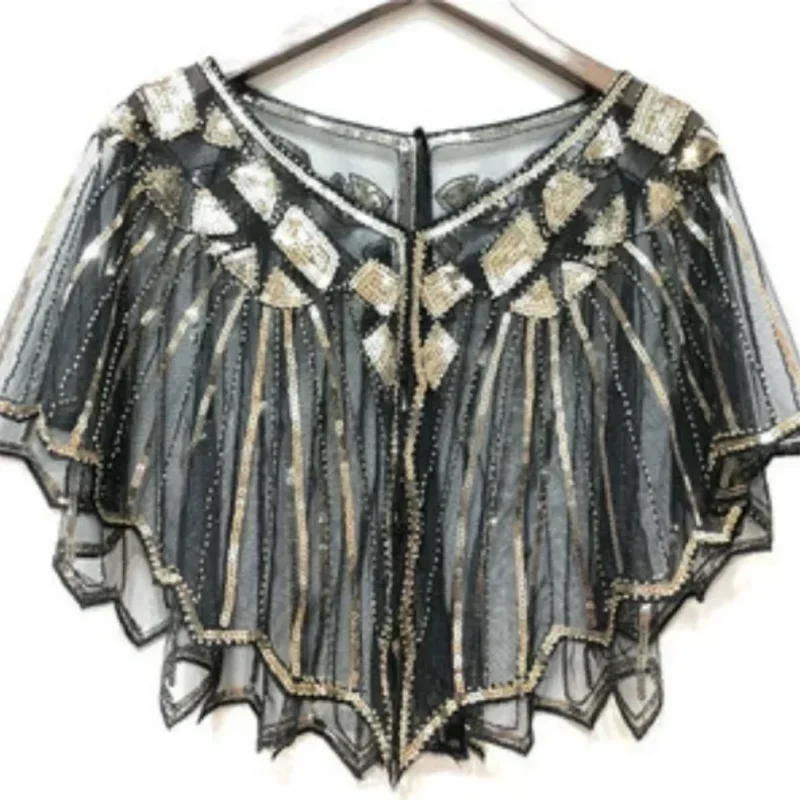 Étole cape dorée perles et paillettes style Gatsby
