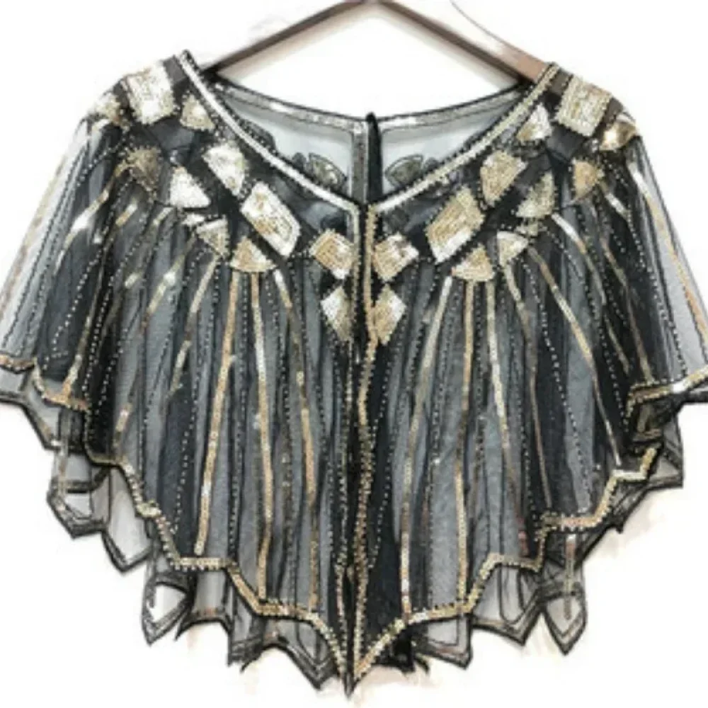 Étole cape dorée perles et paillettes style Gatsby