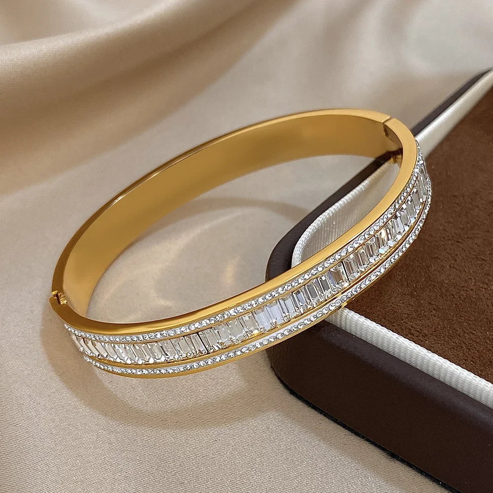 Jonc doré baguettes zircon en acier inoxydable