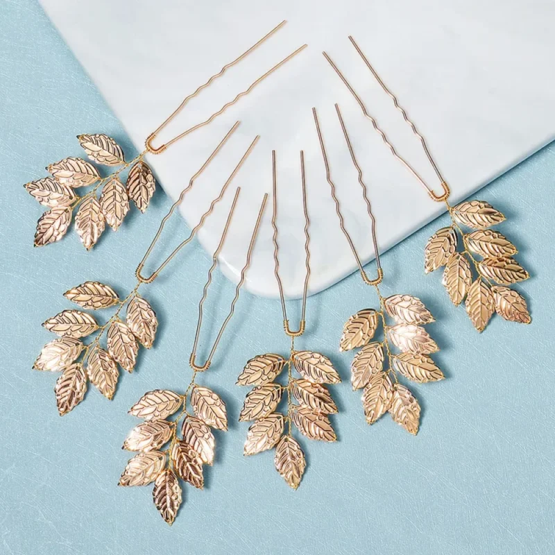 Lot de 6 épingles à cheveux en feuilles dorées