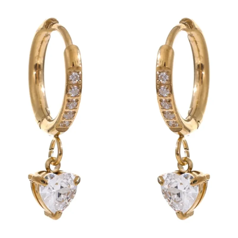 Mini créoles dorées pavées avec pendentif cœur en zircon