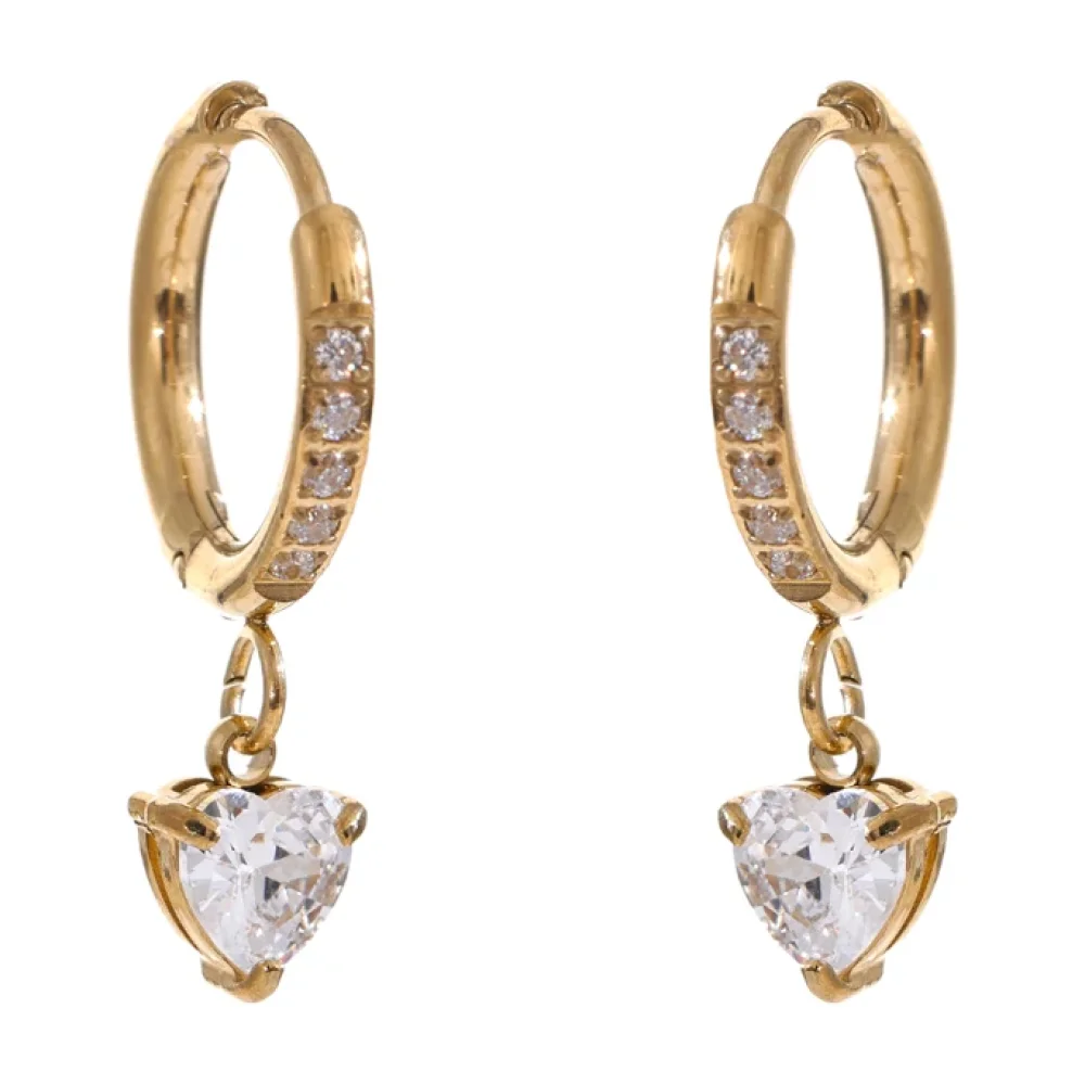 Mini créoles dorées pavées avec pendentif cœur en zircon
